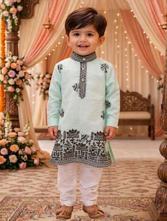 boys light blue cotton blend kurta sets kurtas & kurta set