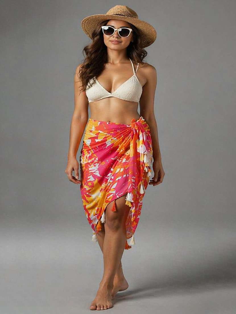women orange  solid crepe sarong