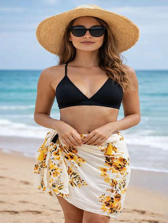 women yellow printed  viscose sarong