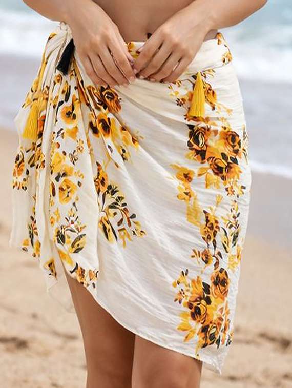 women yellow printed  viscose sarong - 22472669 -  Standard Image - 3