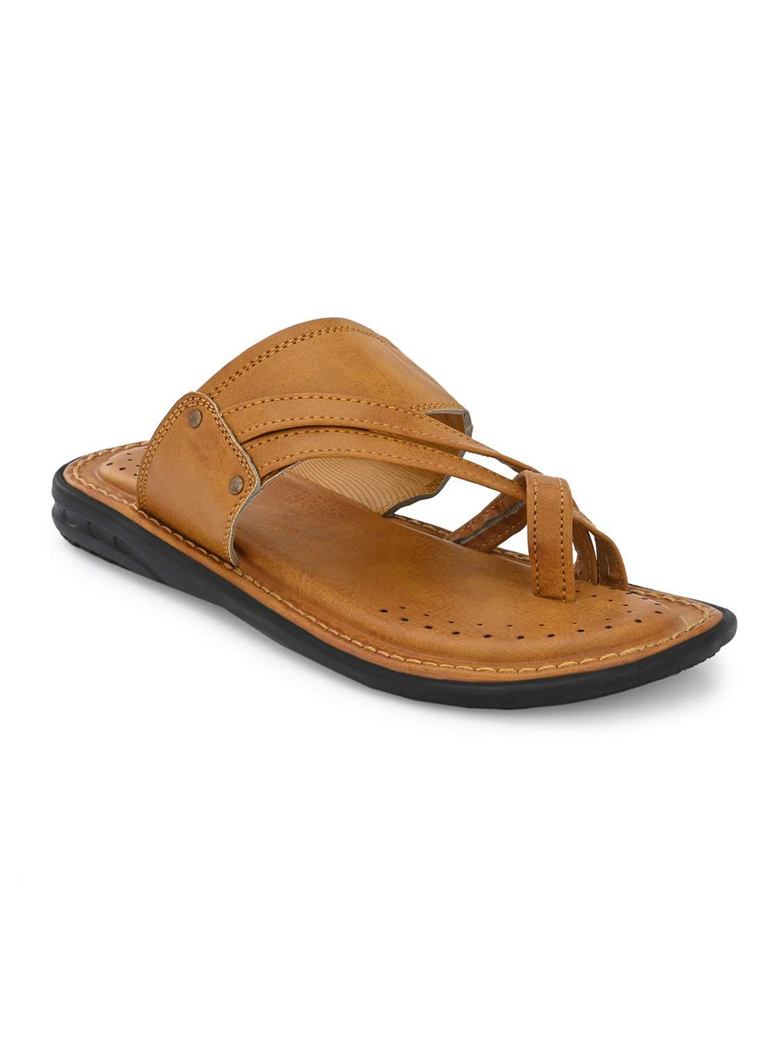 men solid tan slip on floater