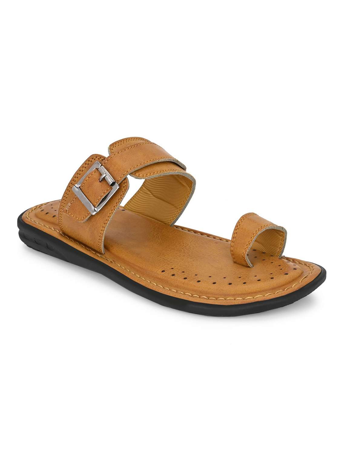 men solid tan slip on floater