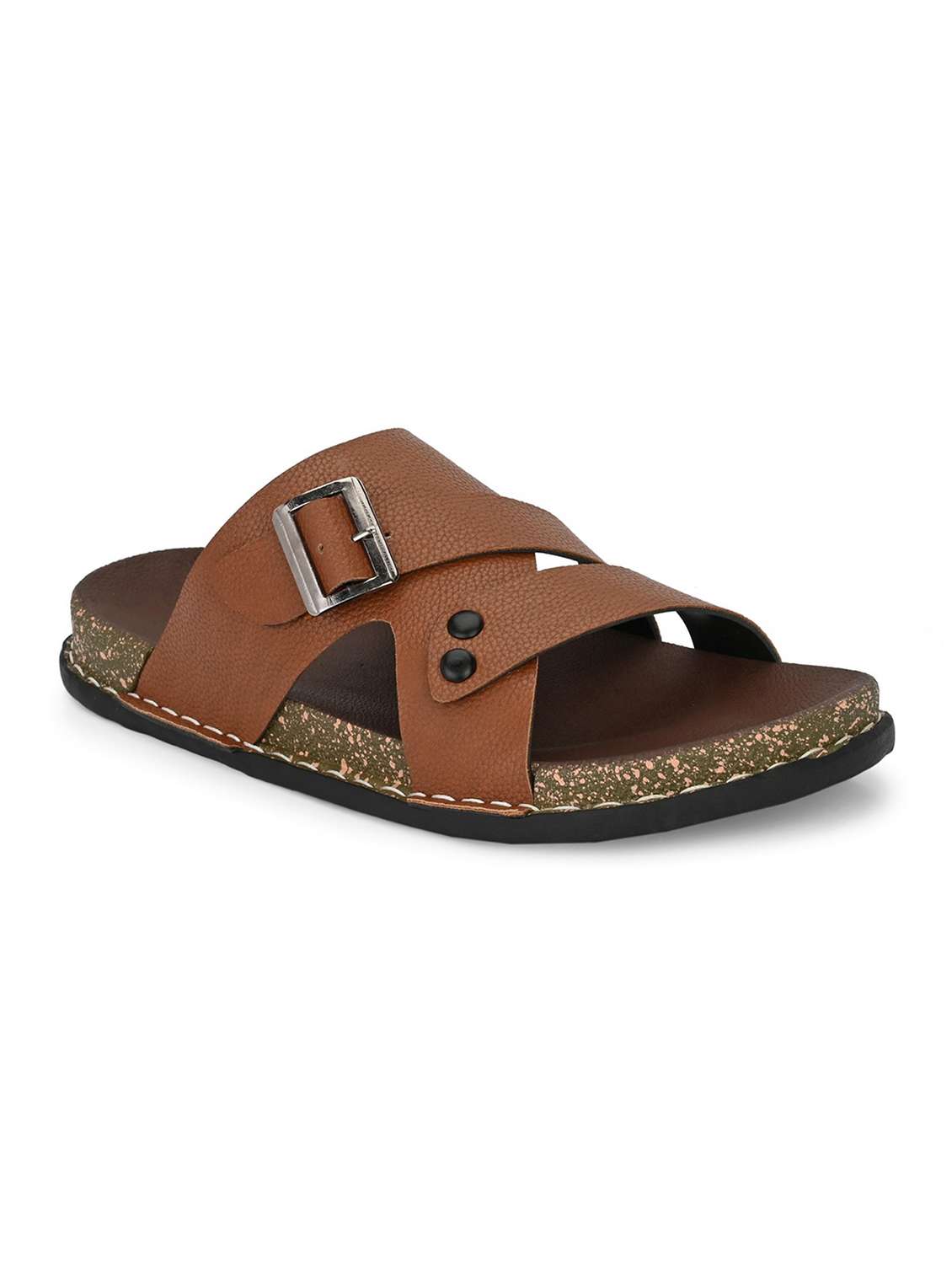 men solid brown slip on floater
