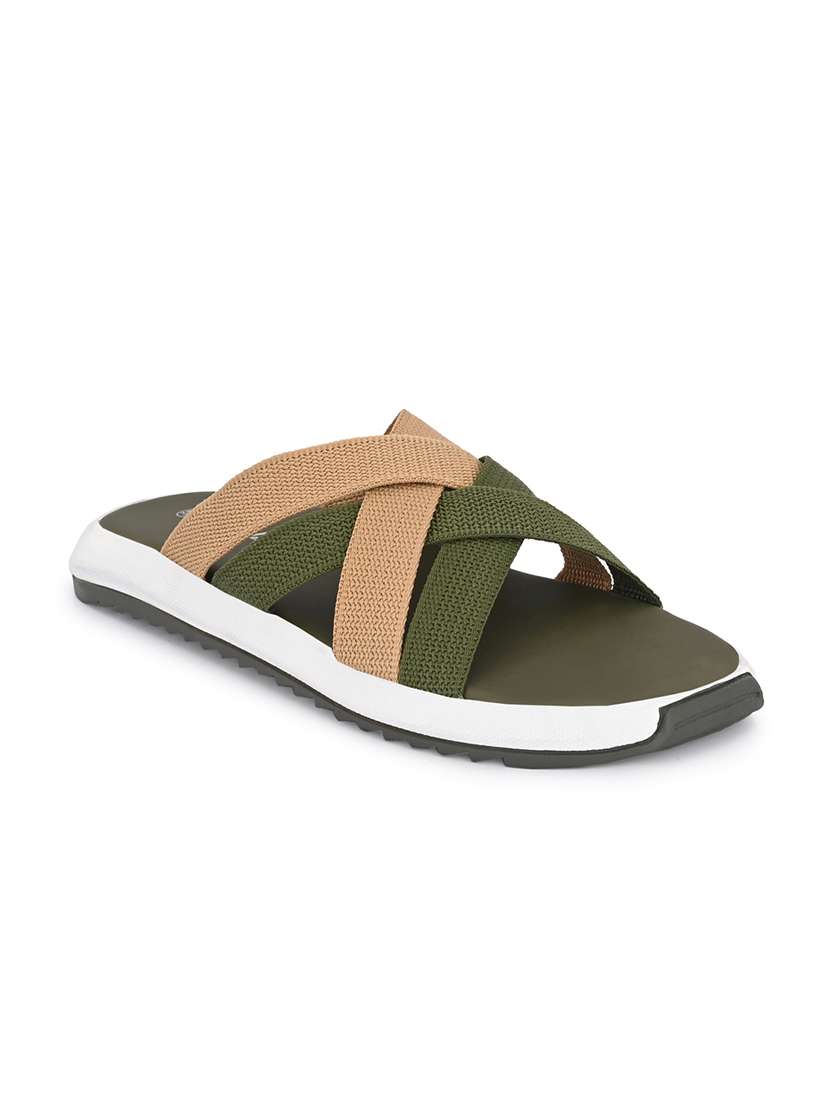 men solid olive slip on slipper