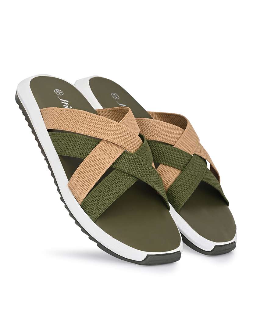 men solid olive slip on slipper - 22472824 -  Standard Image - 3
