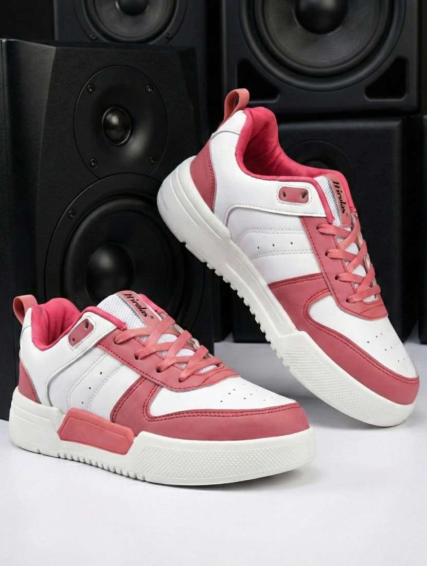 women pink lace-up casual shoe