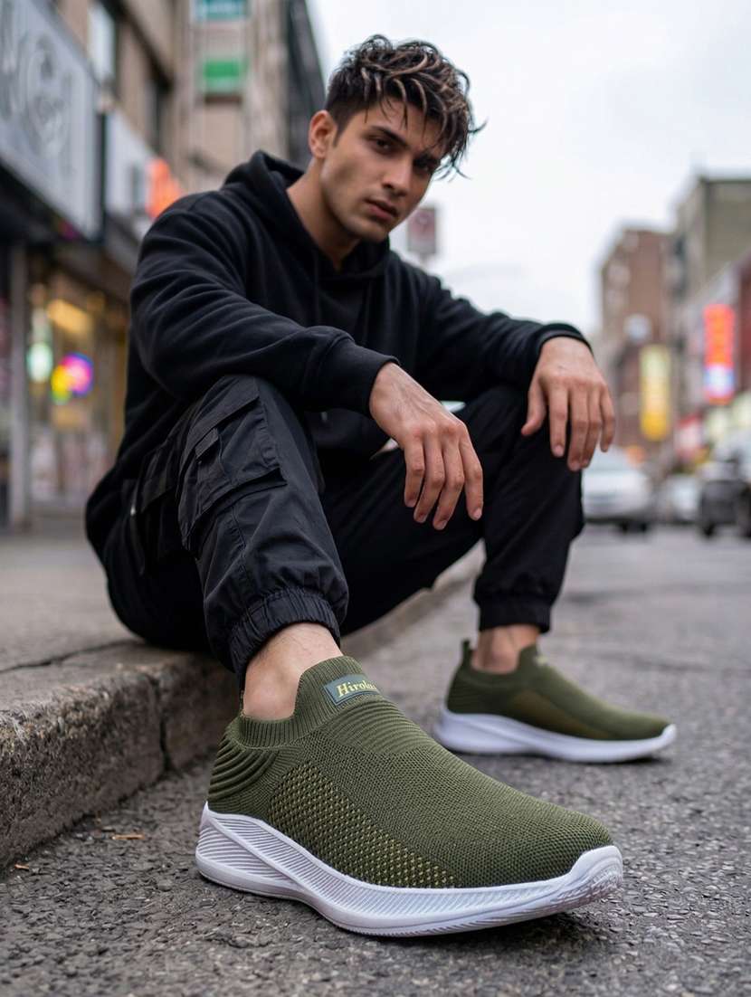 men solid olive lace up shoe