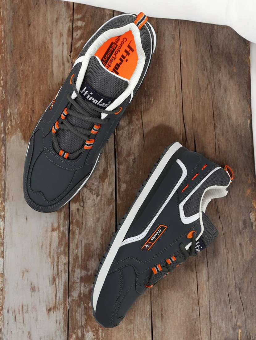men solid grey lace up shoe