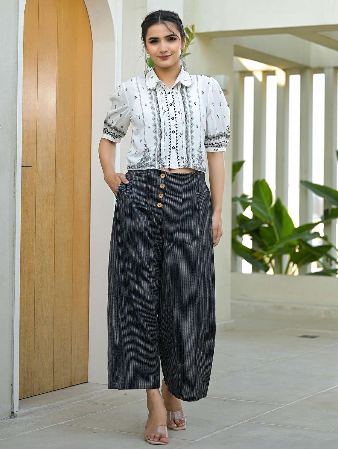 women solid with work short sleeve ethnic co-ord set