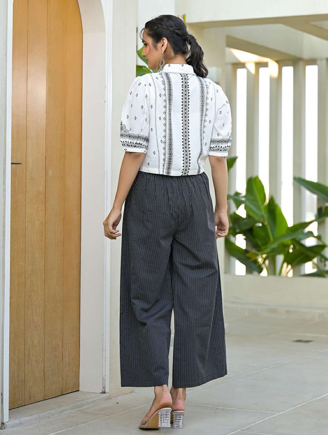 women solid with work short sleeve ethnic co-ord set - 22472966 -  Standard Image - 3