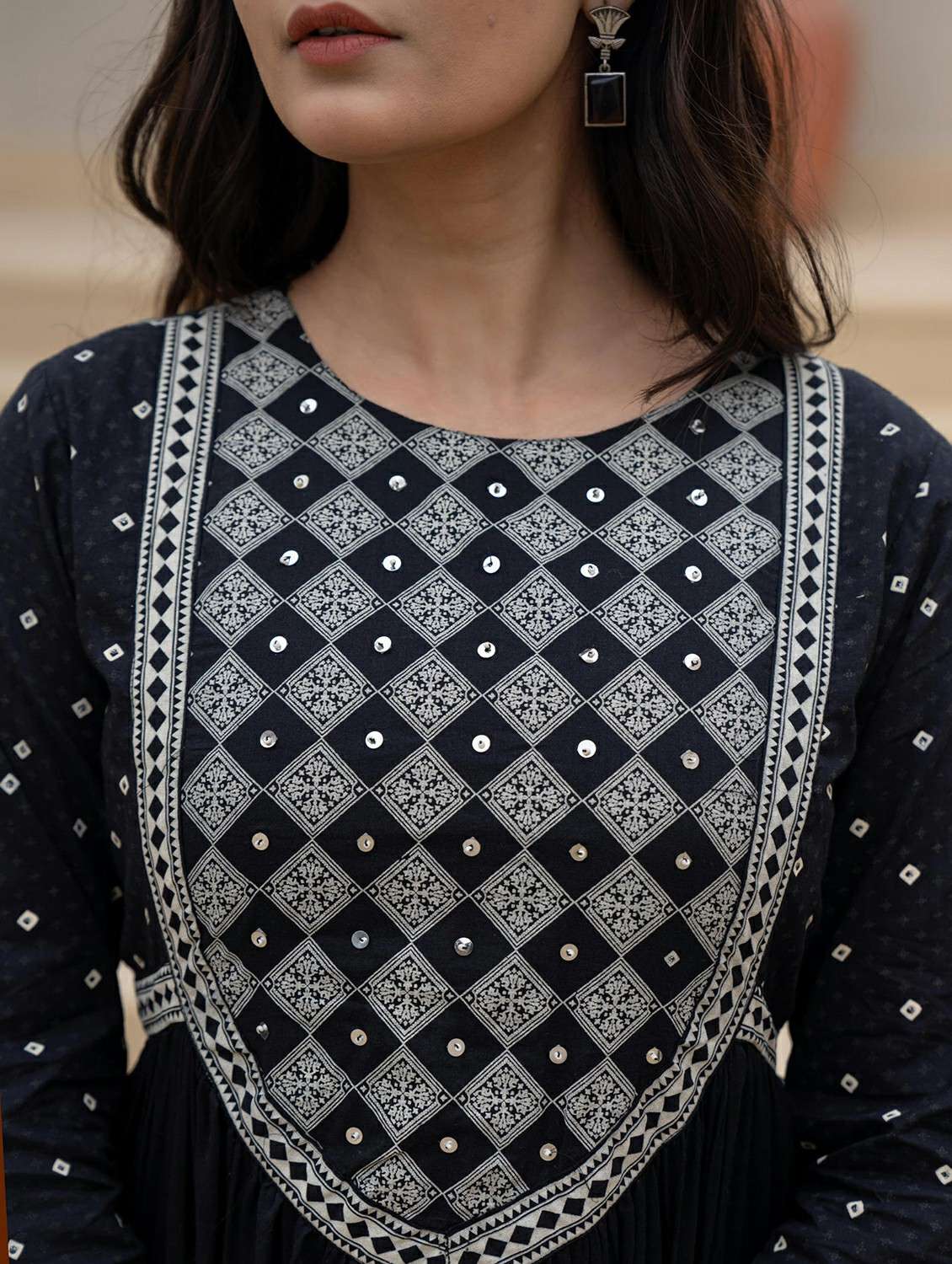 women black cotton fit & flare ethnic dress - 22473072 -  Standard Image - 3