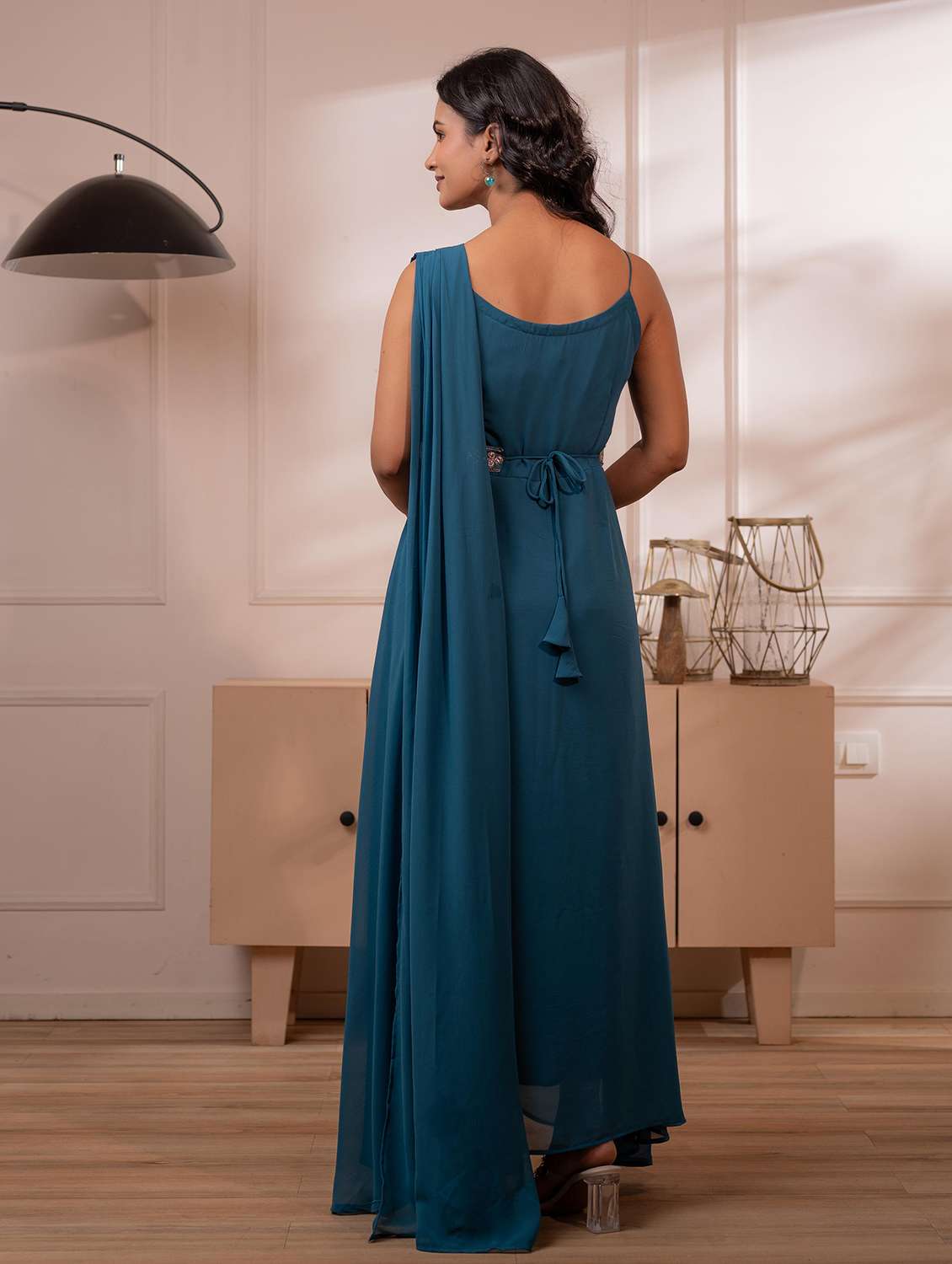 Women Solid One Shoulder Asymmetric Ethnic Dress - 22473098 -  Standard Image - 3