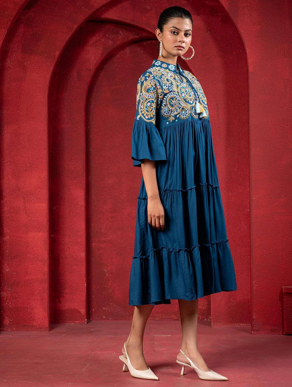 women indigo viscose fit & flare ethnic dress - 22473101 -  Standard Image - 3