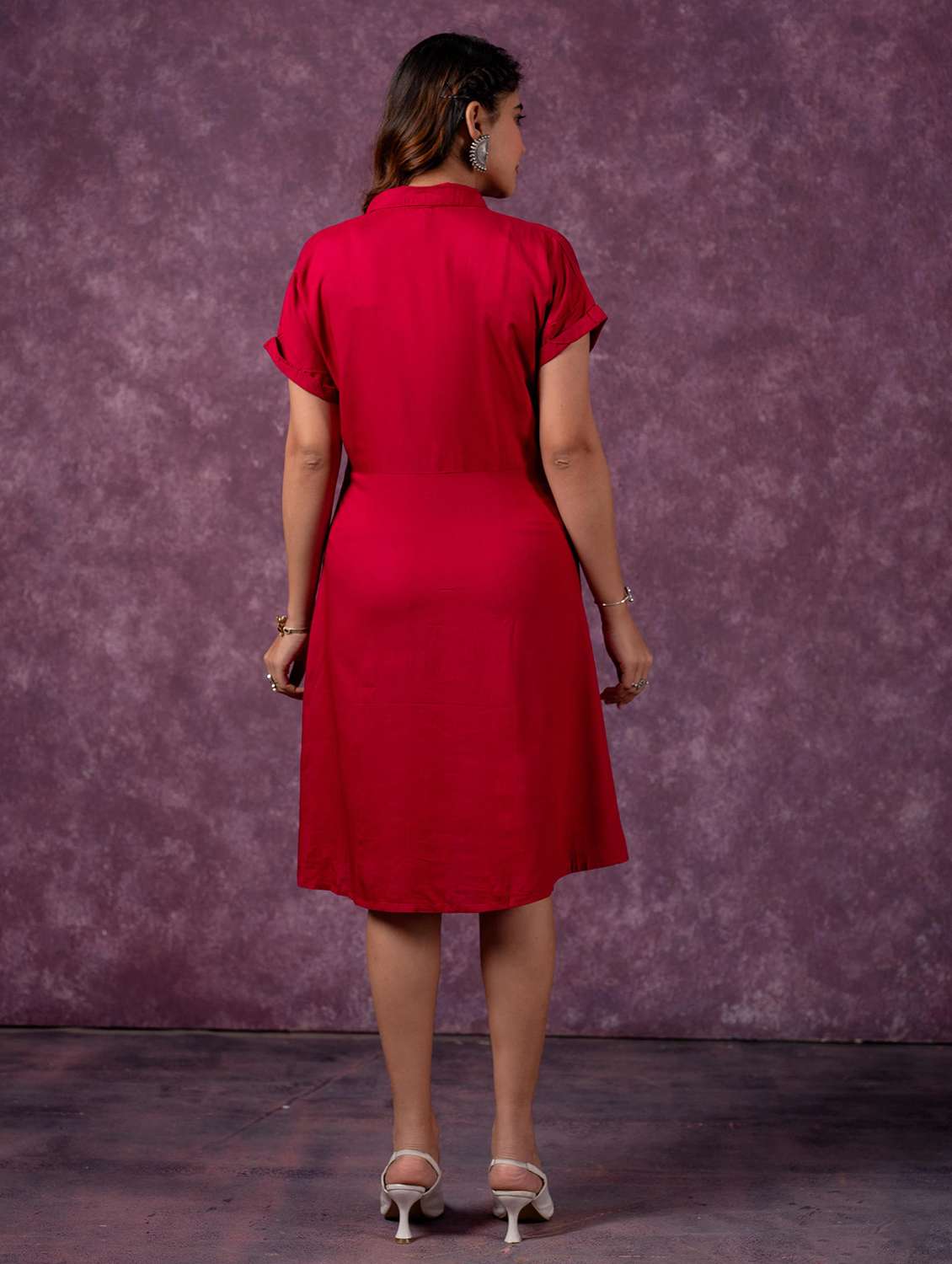 women solid short sleeve a-line dress - 22473107 -  Standard Image - 3