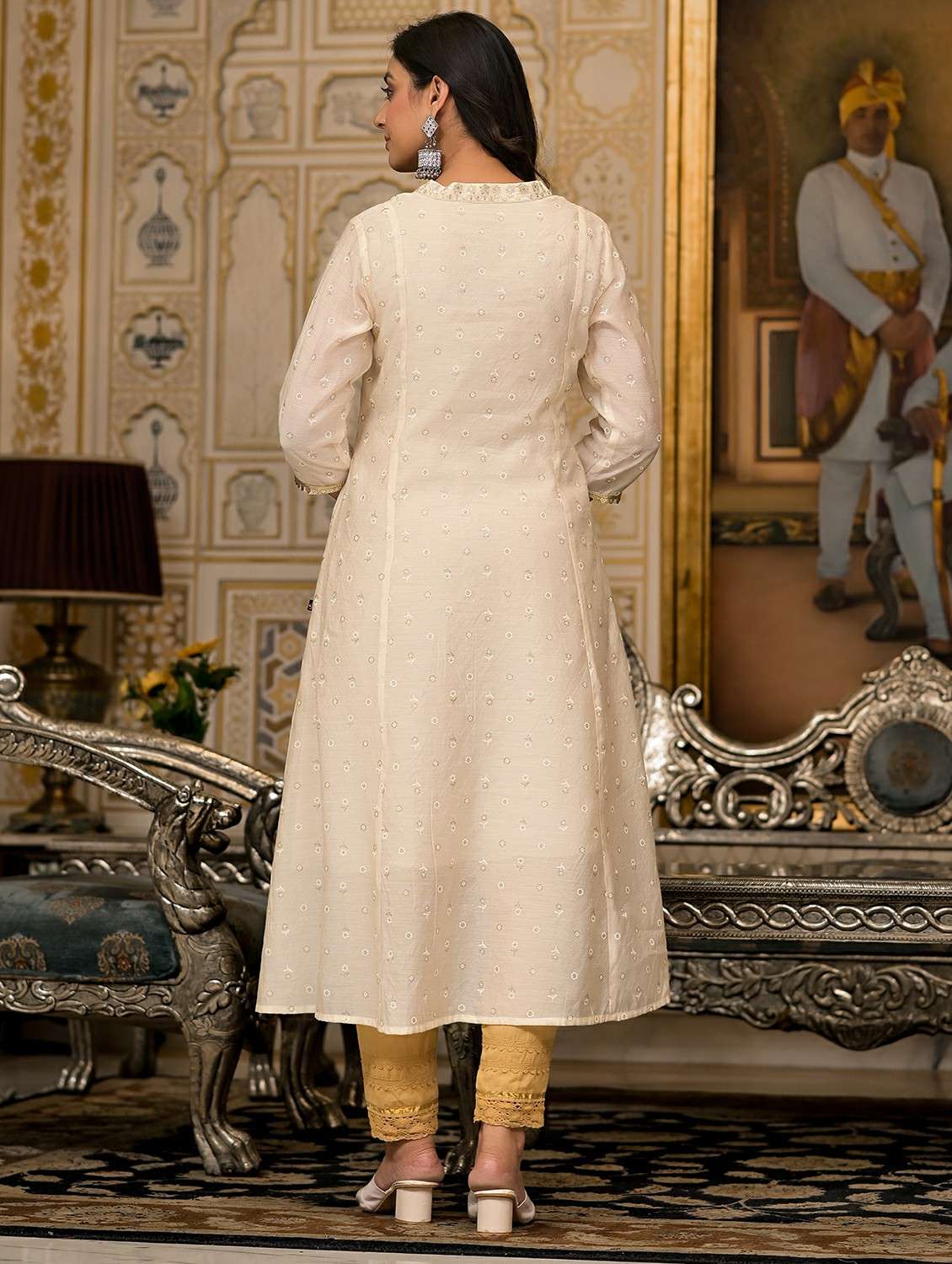 women  beige chanderi flared kurta - 22473112 -  Standard Image - 3