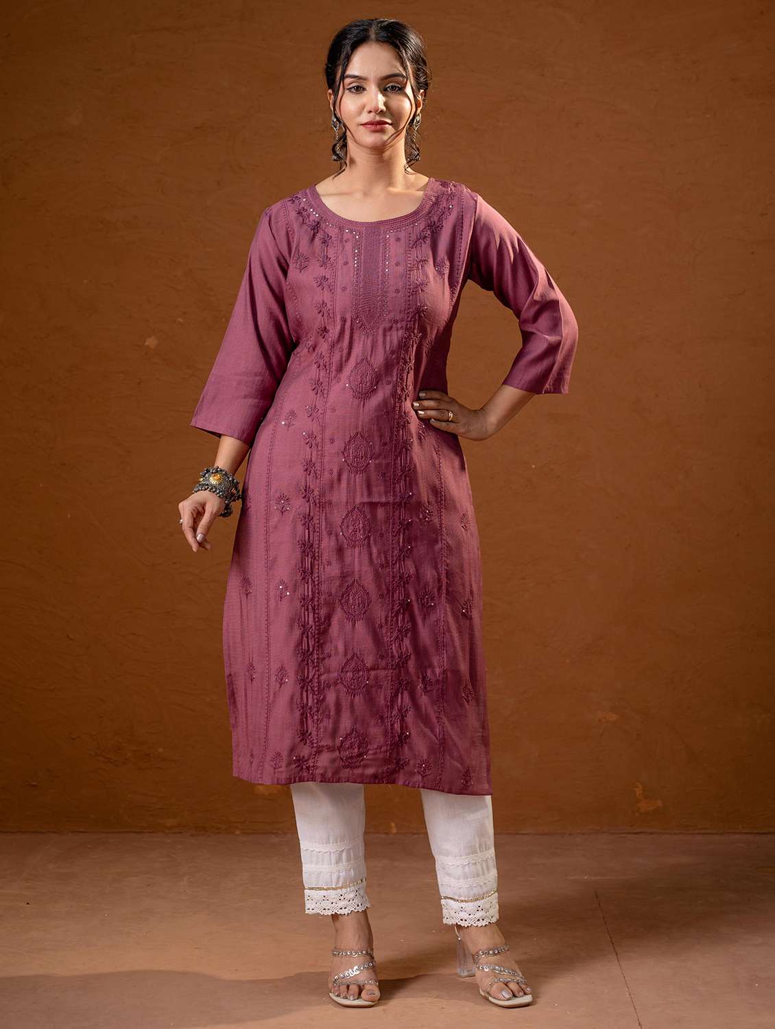 women purple viscose straight kurta