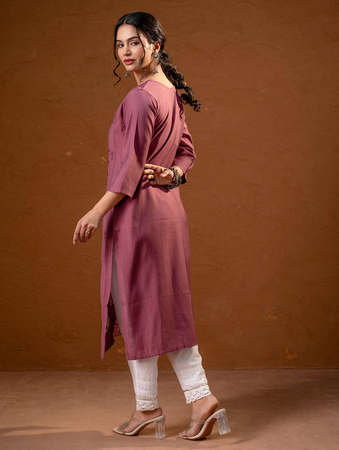 women purple viscose straight kurta - 22473135 -  Standard Image - 3