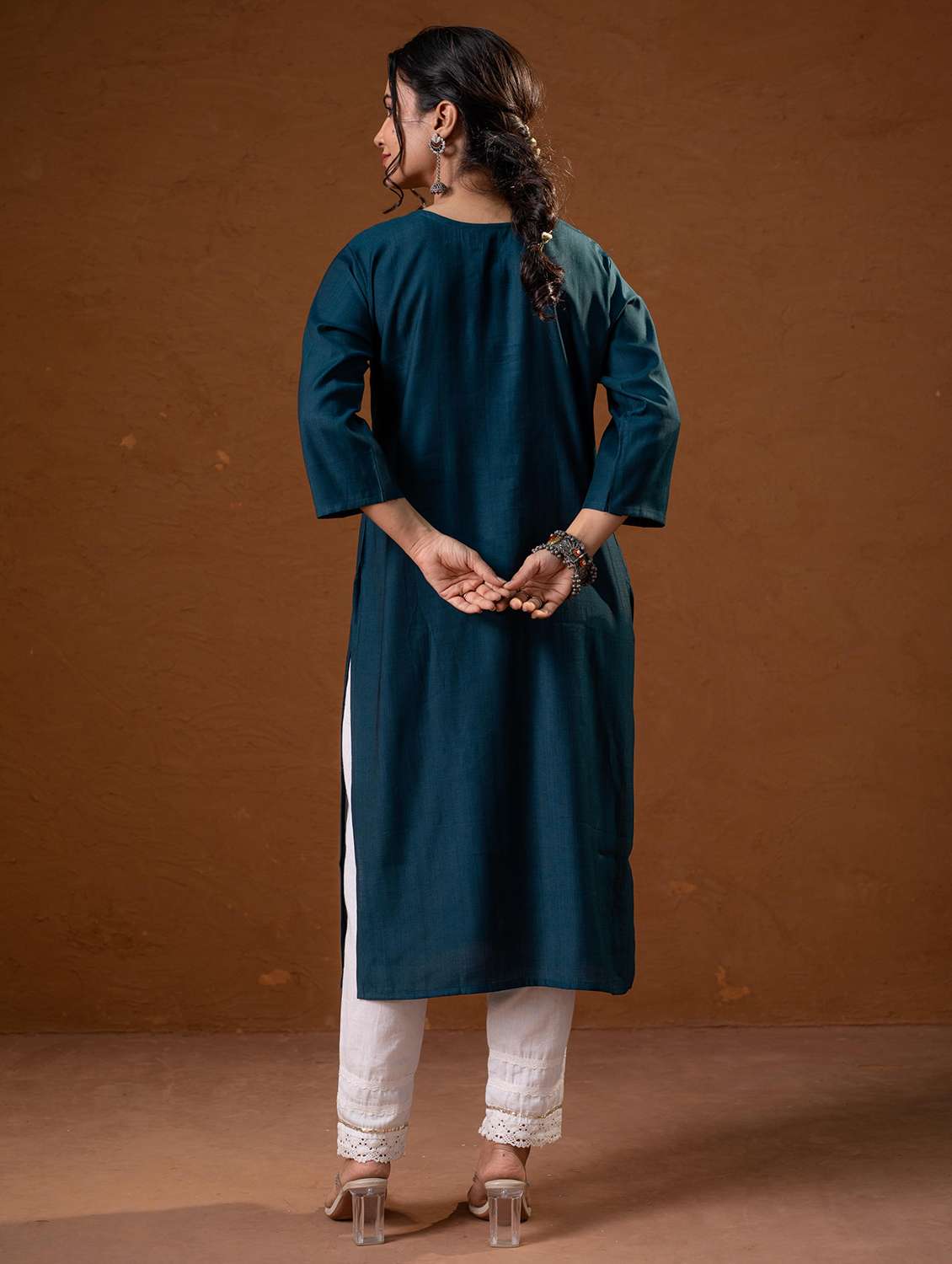women teal viscose straight kurta - 22473141 -  Standard Image - 3