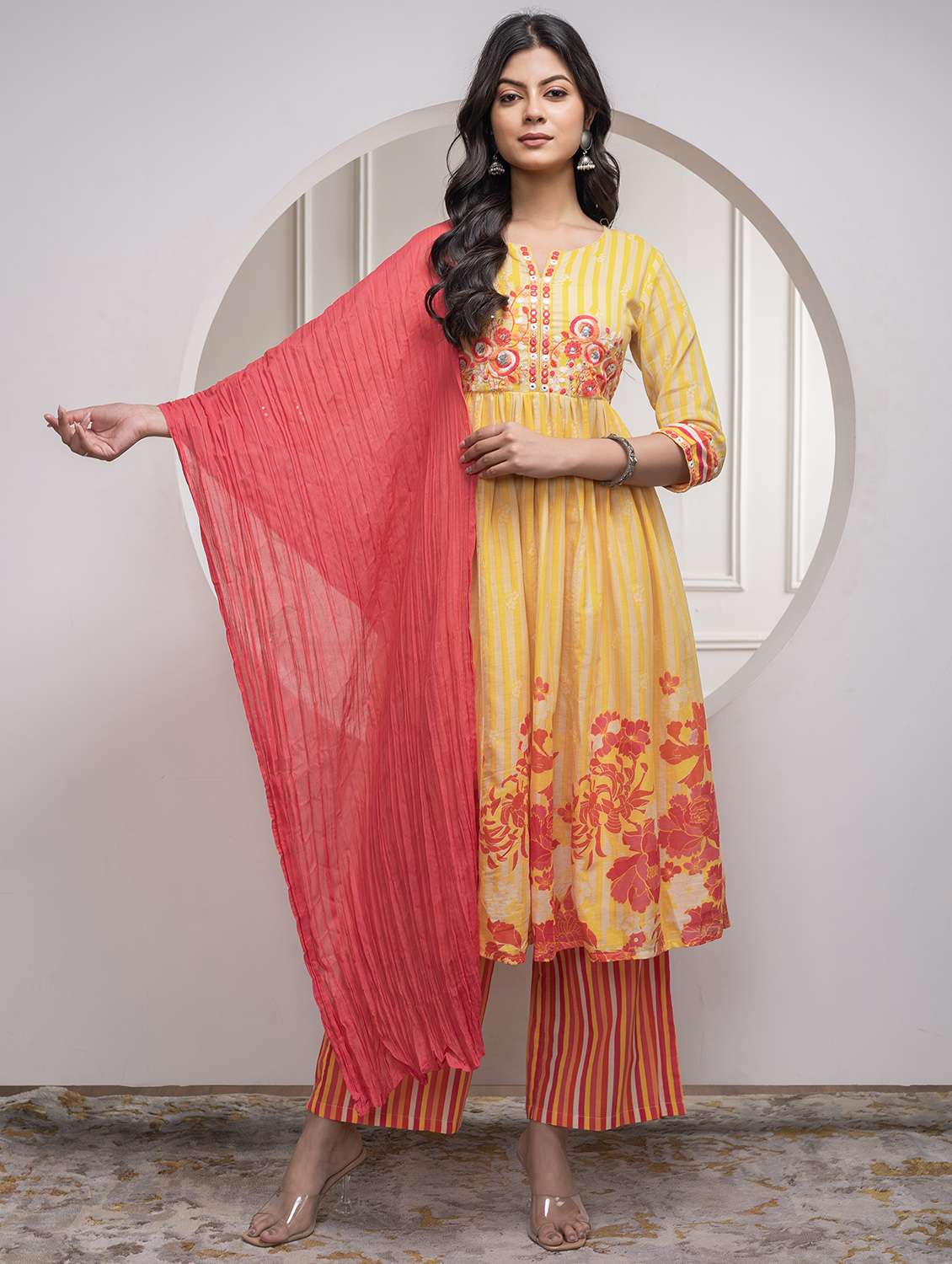 women mustard kurta salwar dupatta set