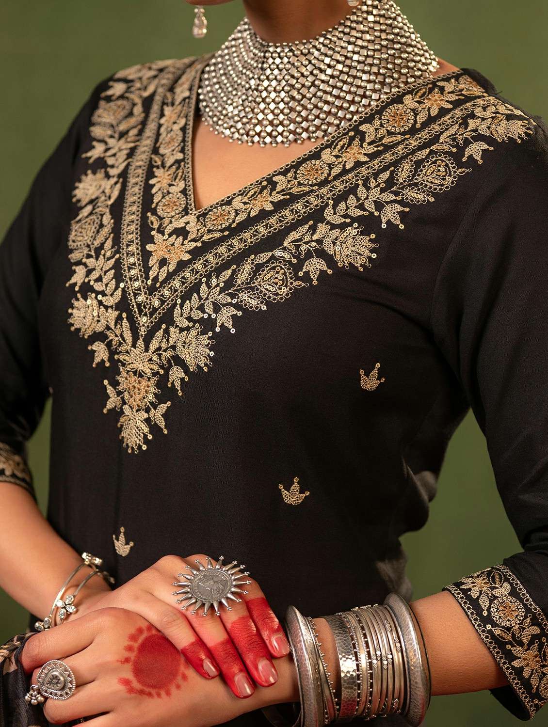 women solid with work three quarter sleeve kurta salwar with dupatta set - 22473174 -  Standard Image - 3