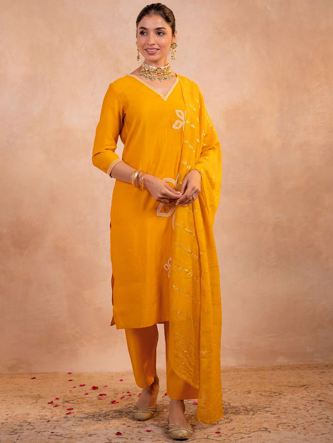 women mustard kurta salwar set