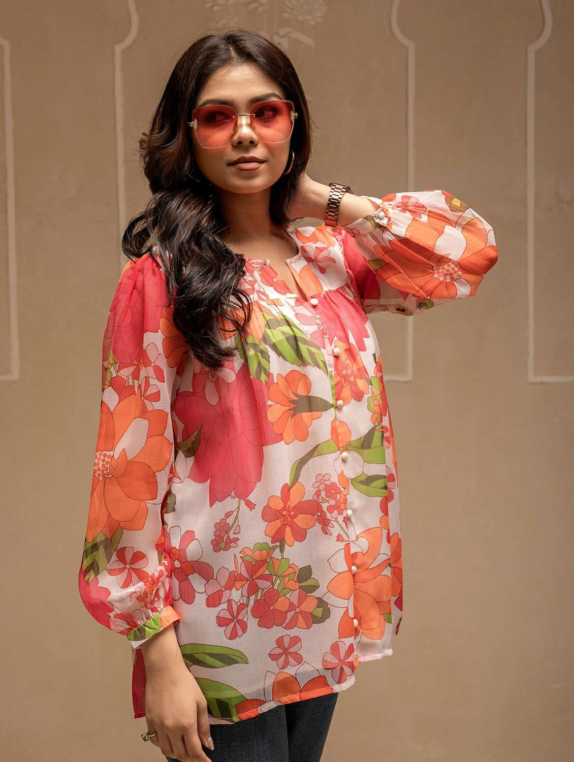 women floral printed long sleeve top