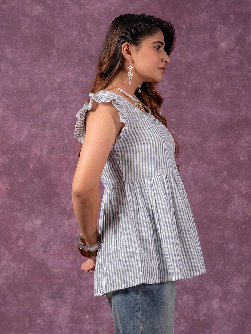 Women Striped Sleeveless A-line Top - 22473193 -  Standard Image - 3