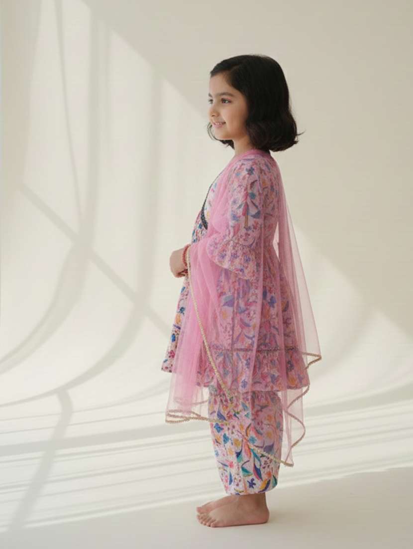 Girl Multi Colored Cotton Blend Kurta Sharara Set Suit Set - 22473205 -  Standard Image - 3