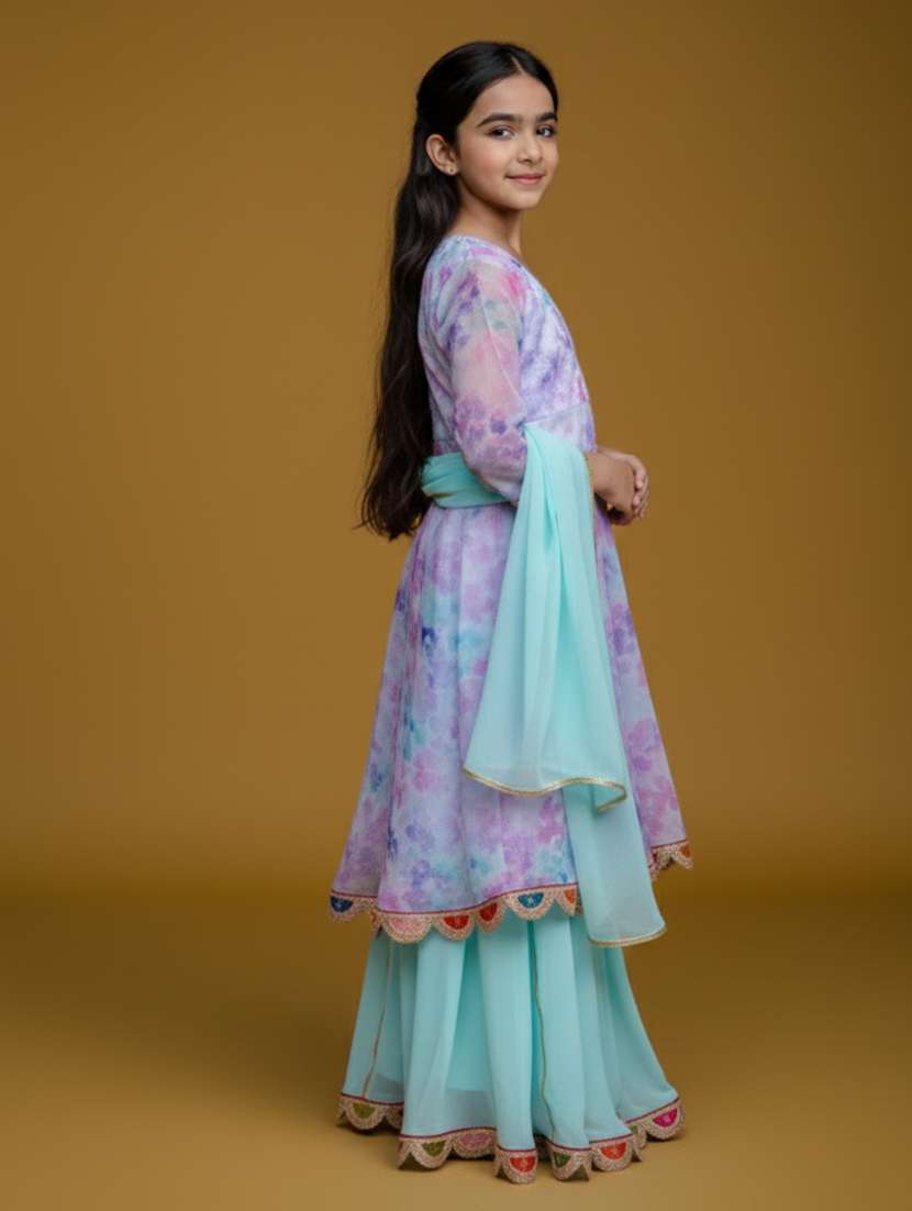 girl multi colored georgette kurta skirt set suit set - 22473206 -  Standard Image - 3