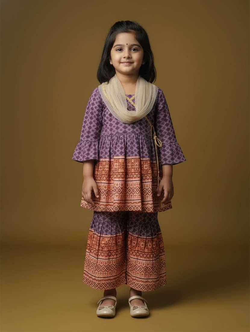 kids multi colored viscose kurta sharara set suit set