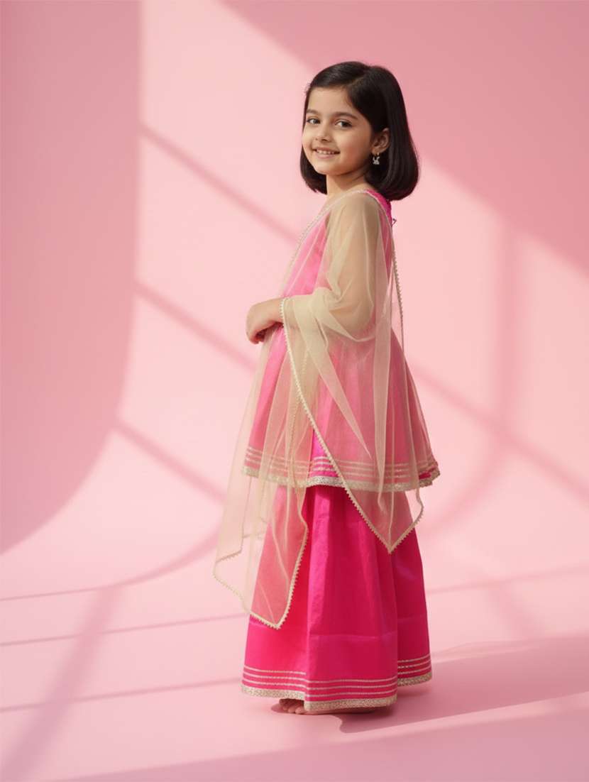 kids magenta satin kurta sharara set suit set - 22473211 -  Standard Image - 3
