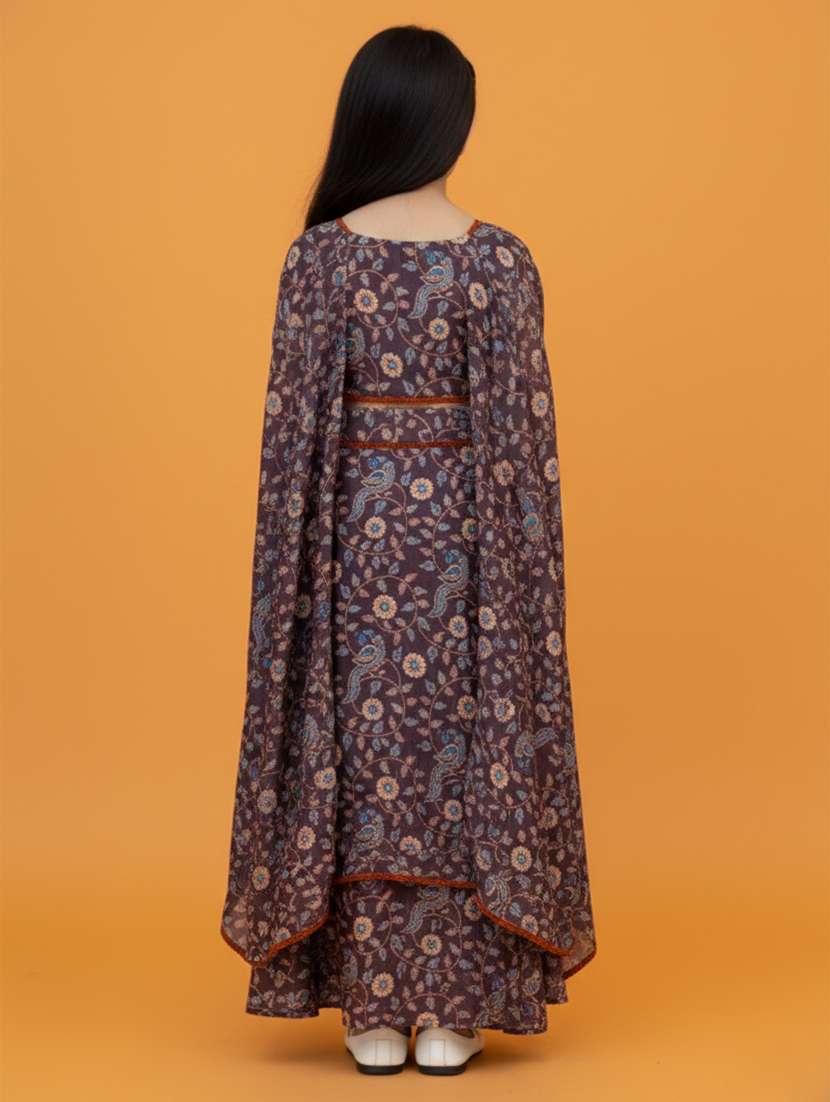 Girls Floral Brown Viscose Skirt Top Set Suit Set - 22473219 -  Standard Image - 3