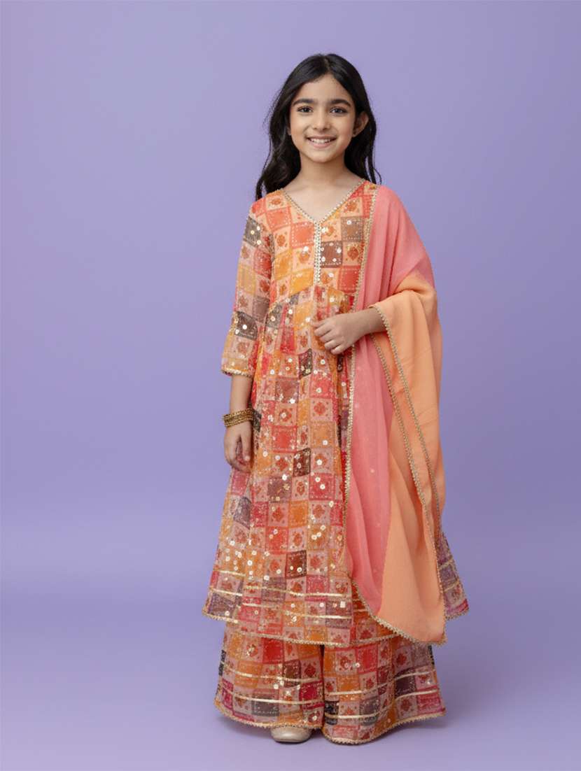 girl viscose kurta sharara set suit set