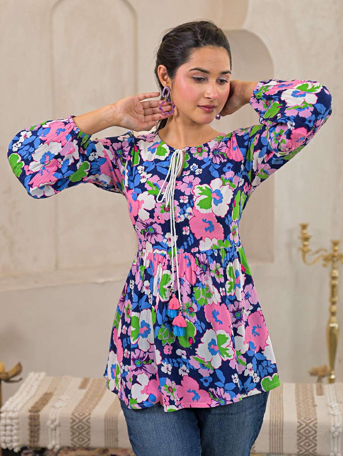 women multi colored viscose flared top