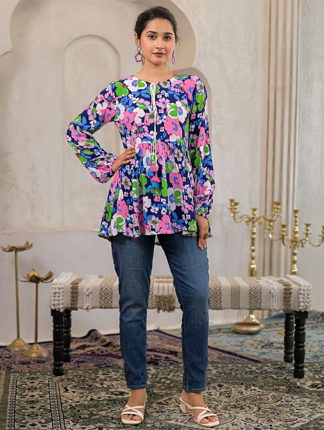 women multi colored viscose flared top - 22473241 -  Standard Image - 3