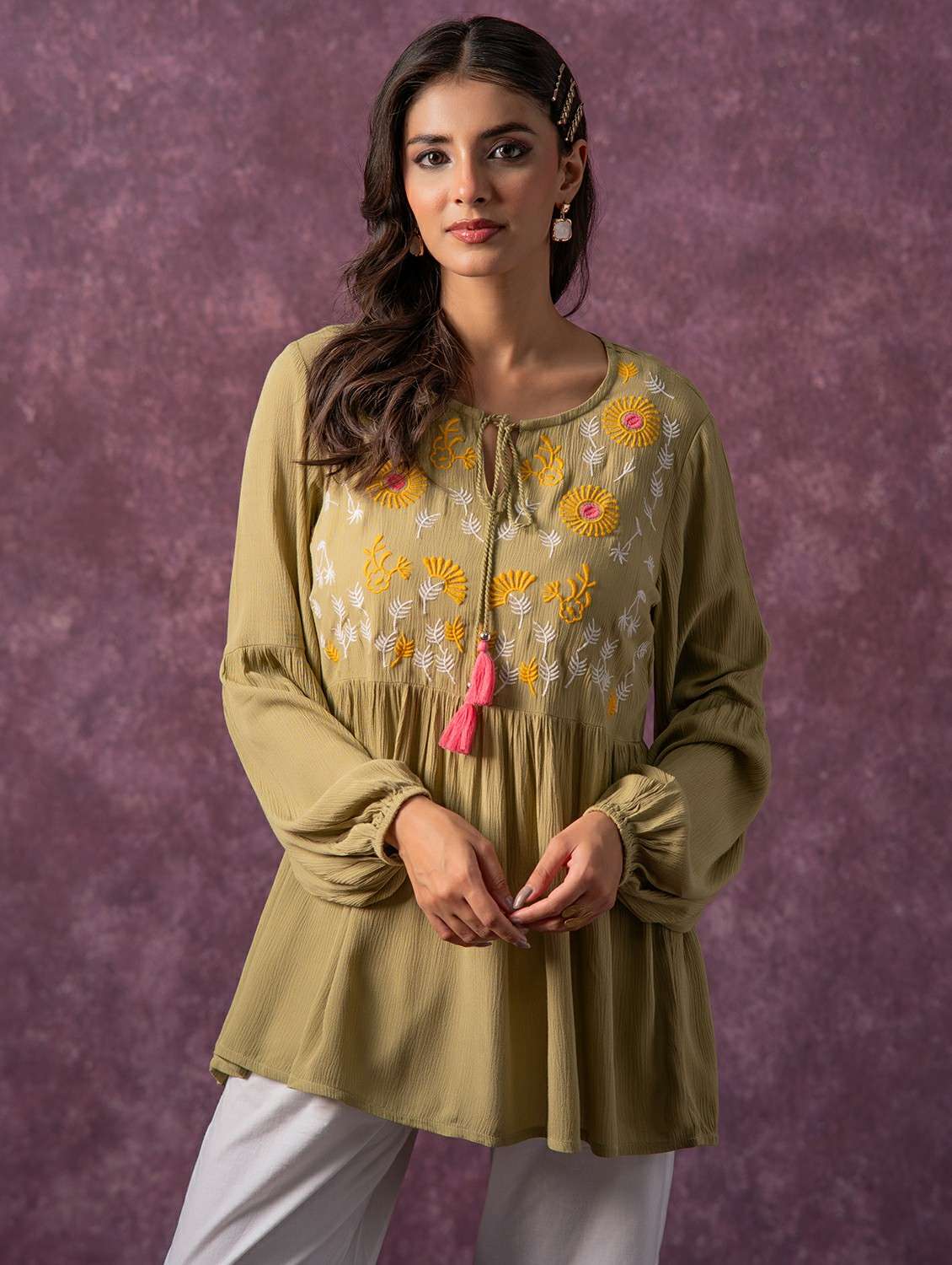 women green viscose flared top