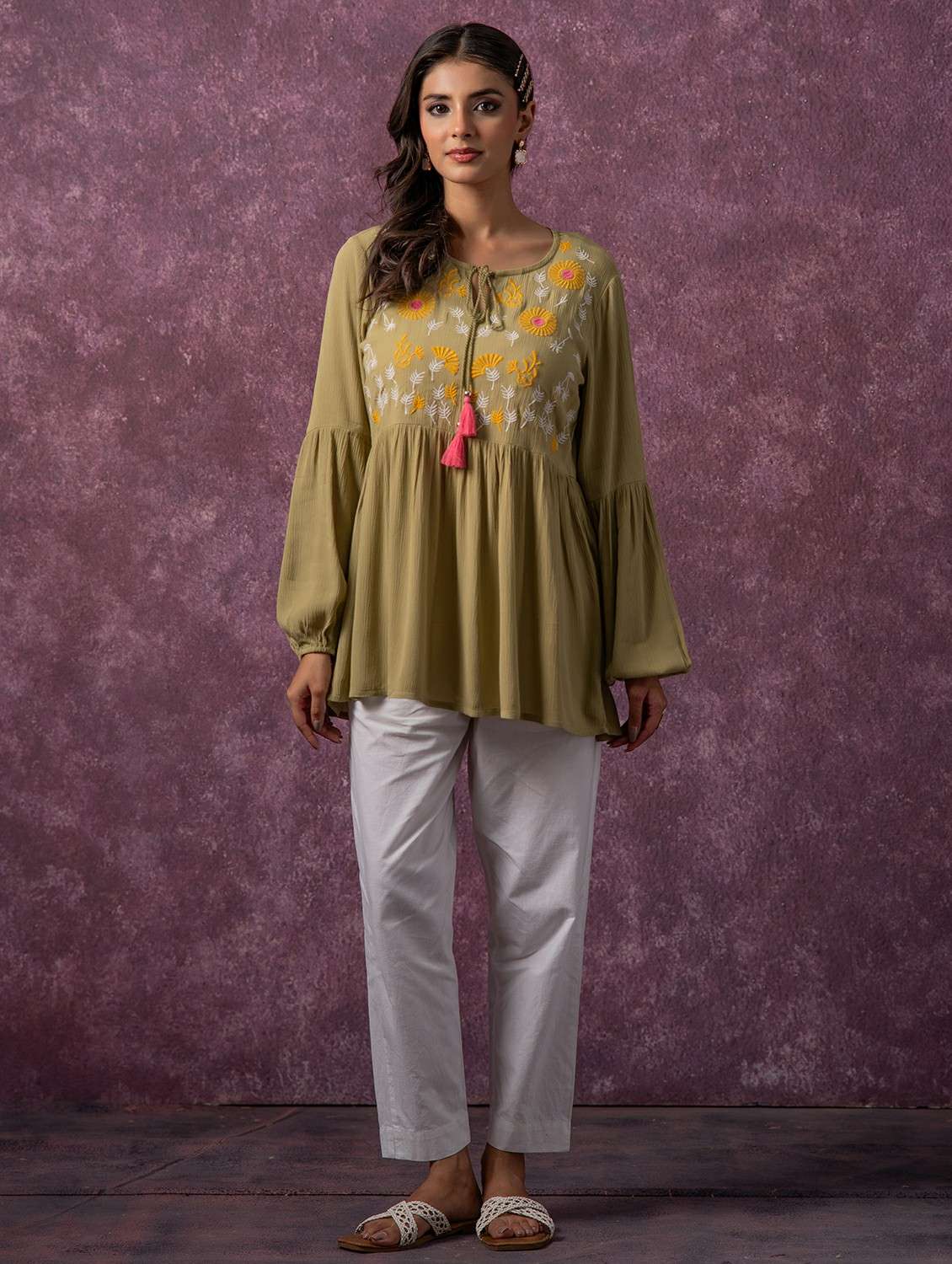 women green viscose flared top - 22473244 -  Standard Image - 3