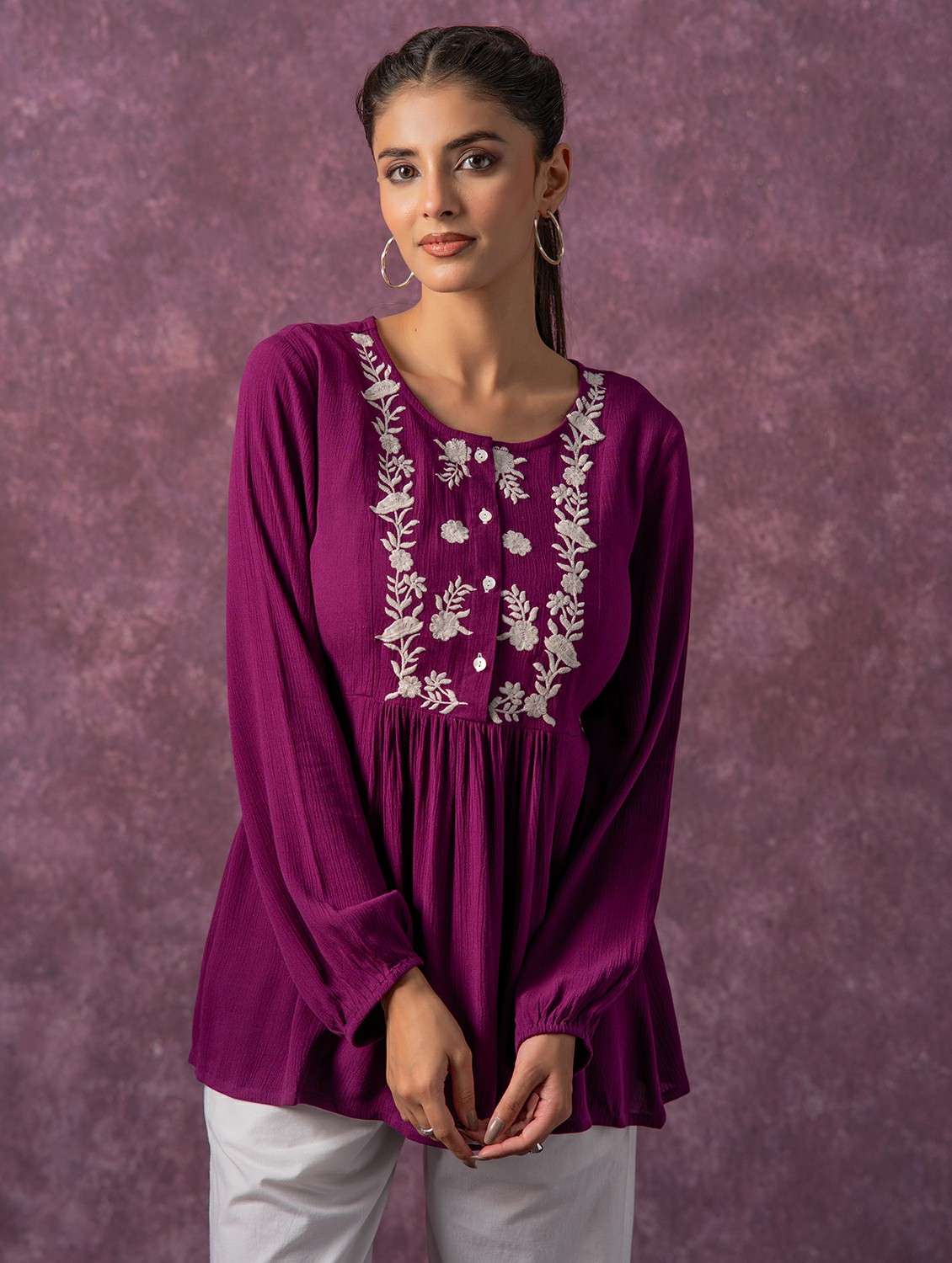 women purple viscose flared top