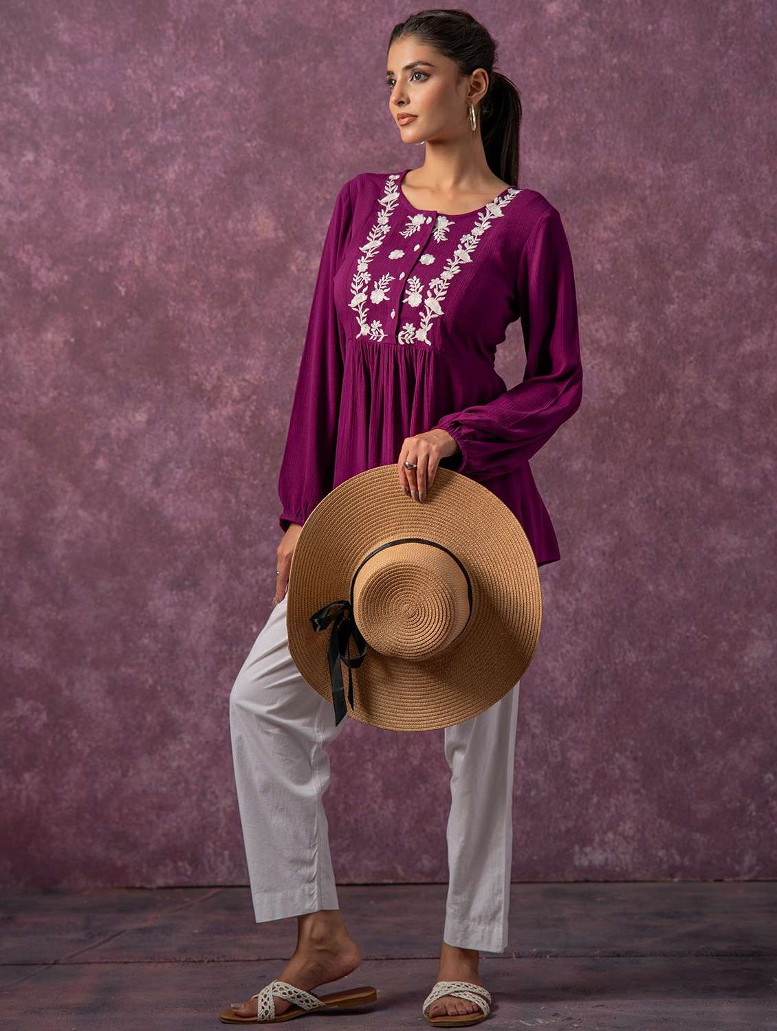 women purple viscose flared top - 22473246 -  Standard Image - 3