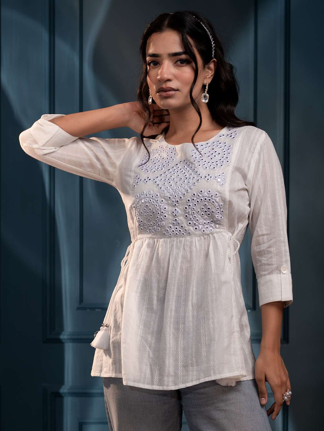 women white cotton flared top