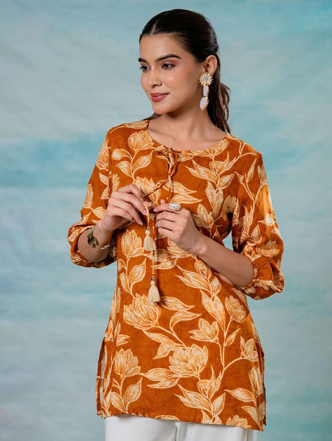 women mustard viscose straight top