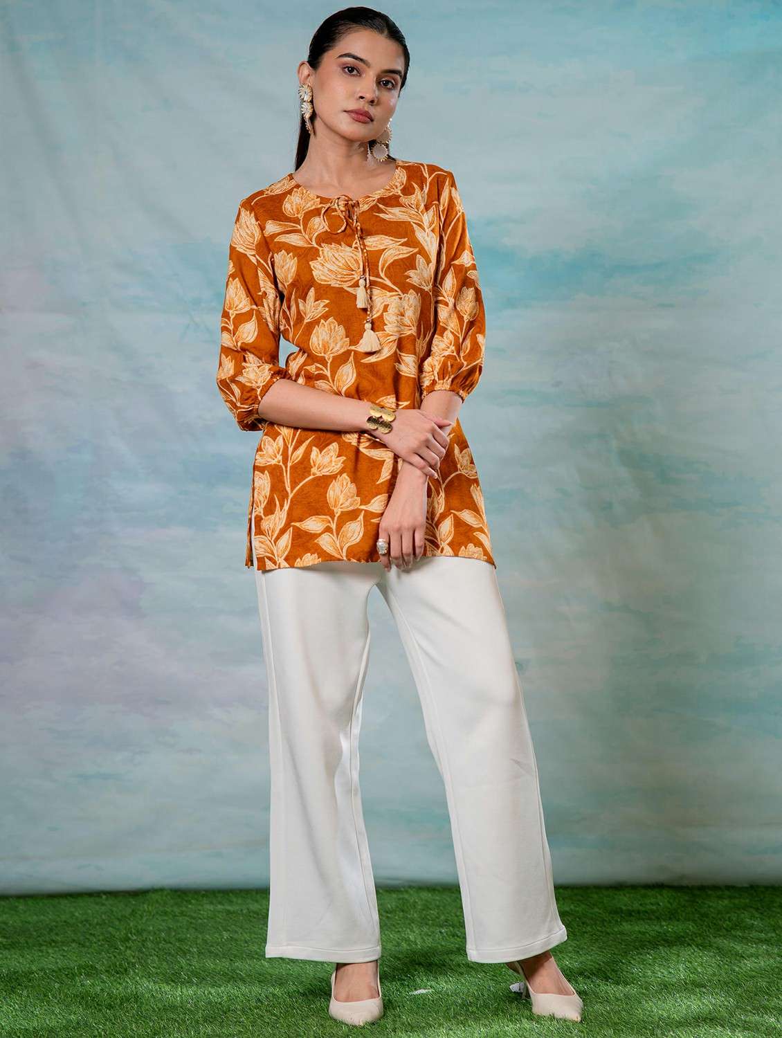 women mustard viscose straight top - 22473263 -  Standard Image - 3