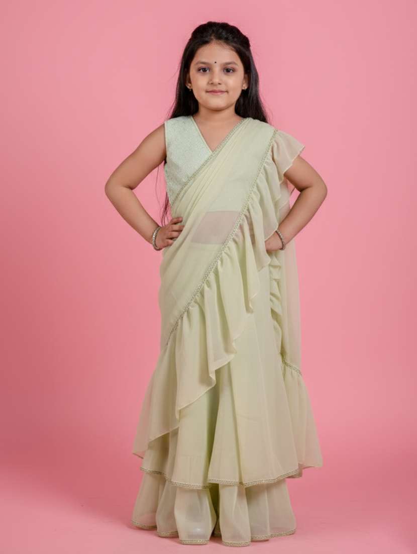 girls sea green ready to wear saree