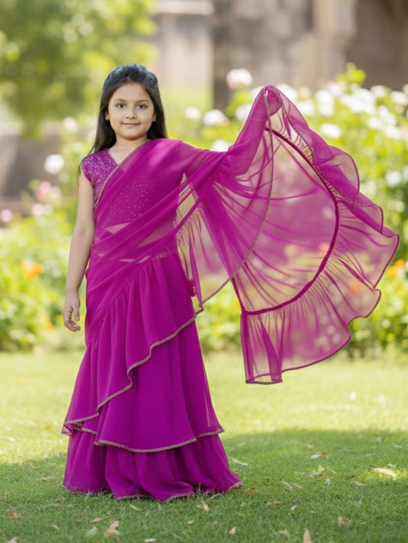 girls magenta ready to wear saree