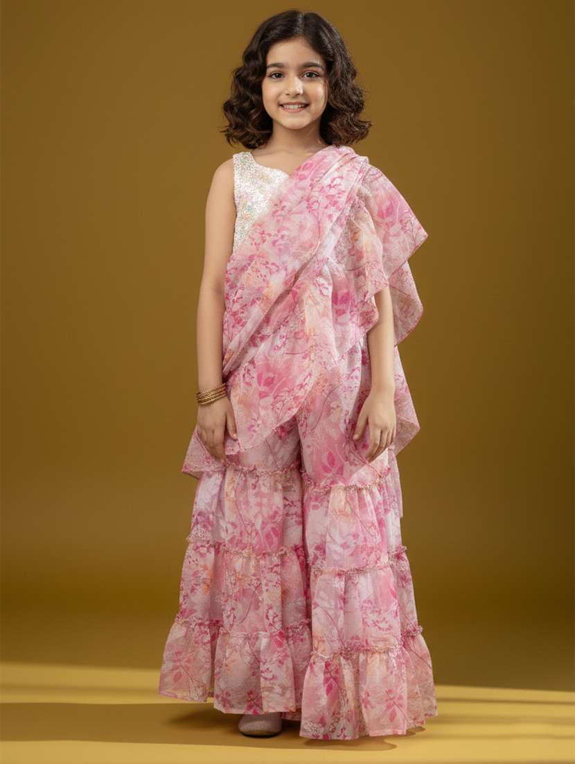 girl pink lehenga saree saree
