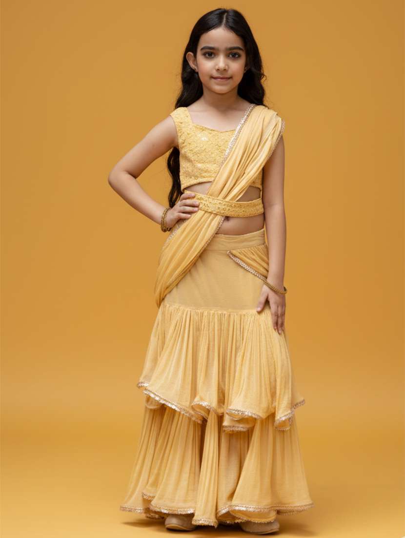 girls cream lehenga saree saree