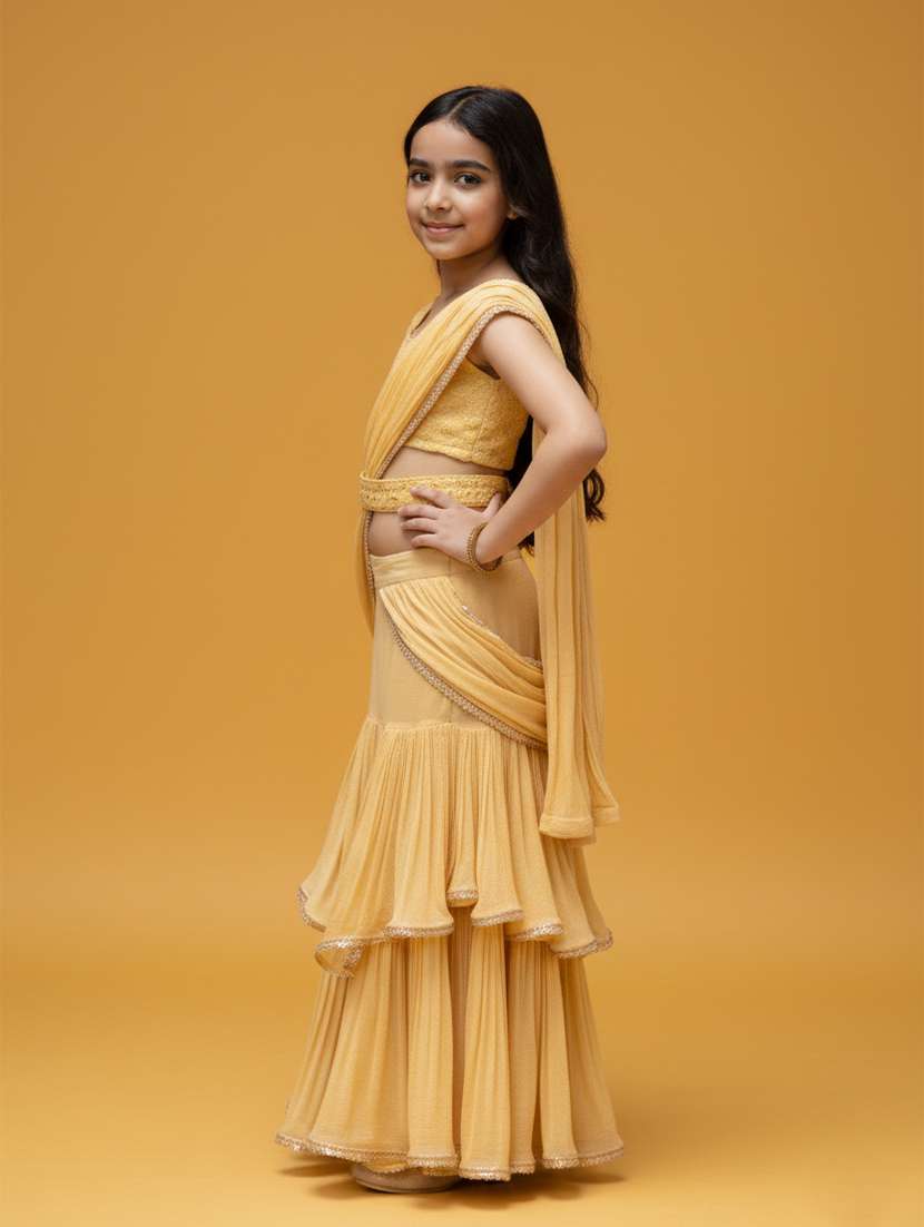 girls cream lehenga saree saree - 22473283 -  Standard Image - 3