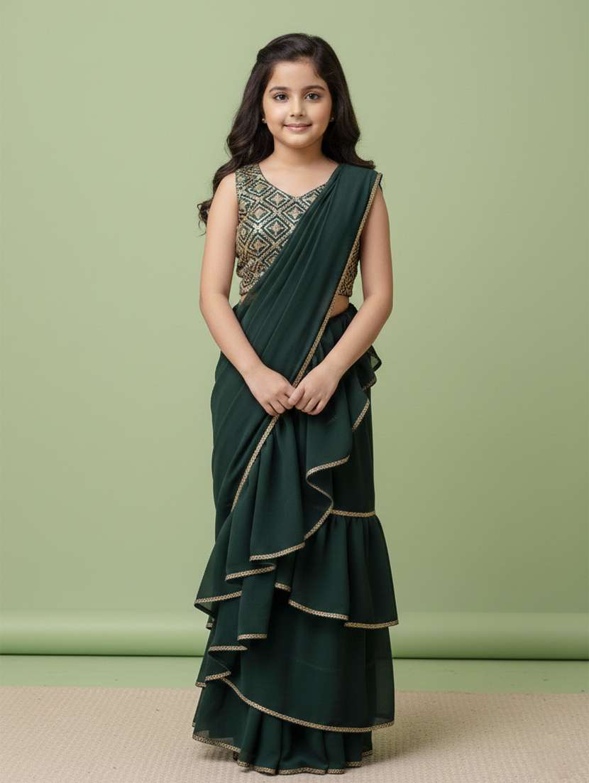girls green ready to wear saree