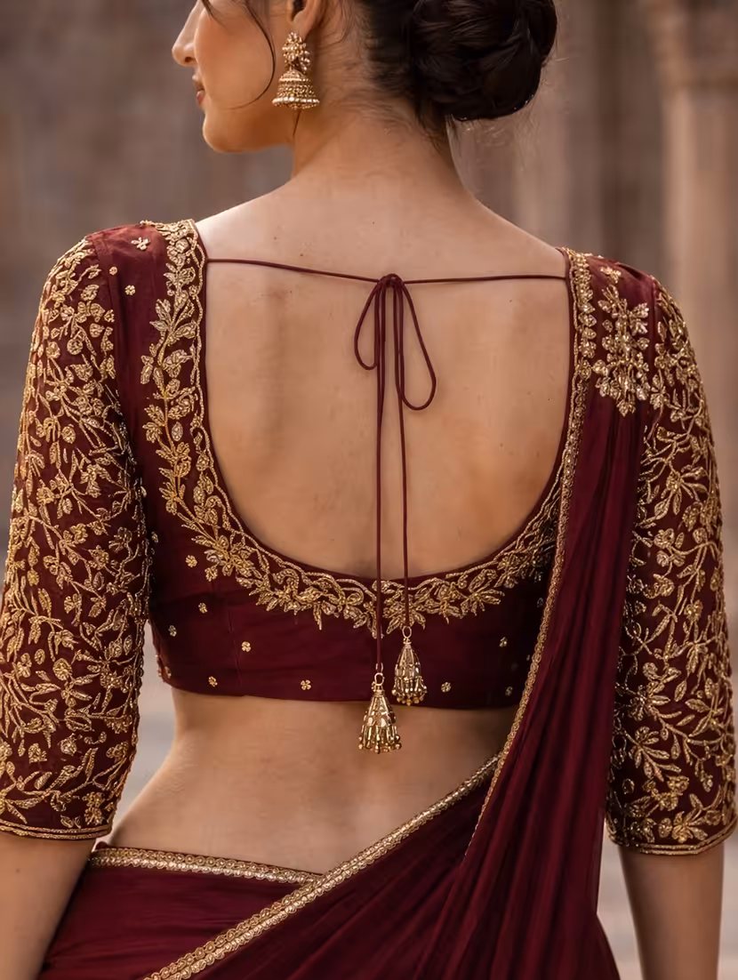 women solid with bordered saree with blouse - 22473299 -  Standard Image - 3