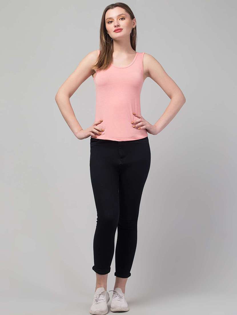 women solid pink viscose tank top top - 22473329 -  Standard Image - 3